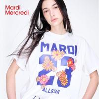 เสื้อยืดแขนสั้นพิมพ์ลายเสื้อยืดคอกลม Mardi หลวมและบางสวมใส่ได้ทุกวัน