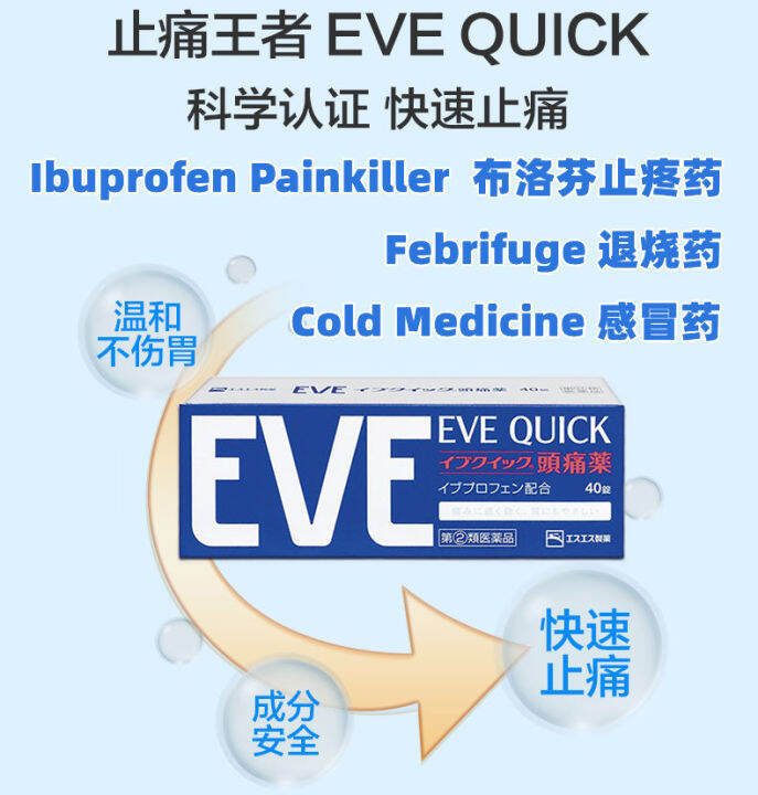 EVE Quick Painkiller Febrifuge Ibuprofen 40 Tablets Pain Reliever Fever