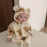 Baby Boys Girls Fashion Hooded Cartoon Bear Zipper Jacket Infant Kids Cotton Long Sleeve Chickening Tops For Autumn Winter