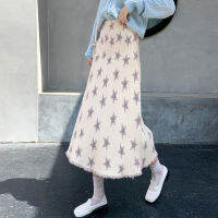 2021Korean Fashion High Waist Wrapped Star Skirts Women A-Line Midi-Long Knitting Skirts Female Casual Mujer Faldas