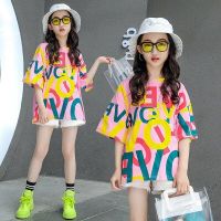 2022 summer Girls medium long t shirt Dress printed letters Short-Sleeved loose Children Toddler Kids Clothes for 2-12 Years  by Hs2023