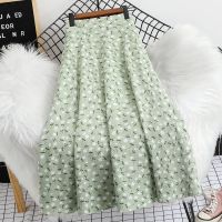 【CW】 Waist Skirt Korean Fashion Print Floral A line Skirs