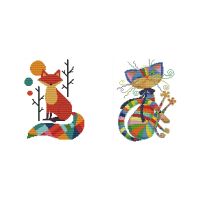 2 Pack Cross Stitch Kits for Stamped DIY Cross Stitch Kits Easy Patterns Embroidery Seven Colour Fox and Cat for Kids