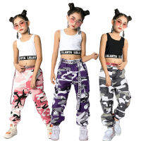 Girls Hip Hop Street Dance Solo Clothes Cropped Tank TopCamouflage Jogger Pants