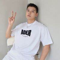 ADER เสื้อยืดแขนสั้นผ้าคอตตอน,ฉบับภาษาเกาหลีตัวอักษรปักลายไฮสตรีทสูงแบบหลวมสำหรับผู้ชายและผู้หญิง