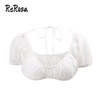 Rerosa เสื้อกล้าม แขนสั้น คอยู ผ้าถักโครเชต์ สไตล์ฝรั่งเศส สําหรับผู้หญิง