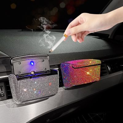 hot【DT】 Car Small Ashtray Led With Lid Glitter Air Outlet for OfficeTH