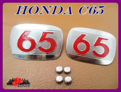 HONDA C65 SIDE COVER LOGO "ALUMINIUM" (RH&amp;LH) "RED" SET // โลโก้ฝากกระเป๋าข้าง HONDA C65  อลูมิเนียม อักษรสีแดง สินค้าคุณภาพดี