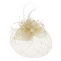 ผู้หญิงปิ่นปักผม Fascinator ดอกไม้ Pillbox หมวกลูกปัดขนนกกิ๊บแต่งงาน