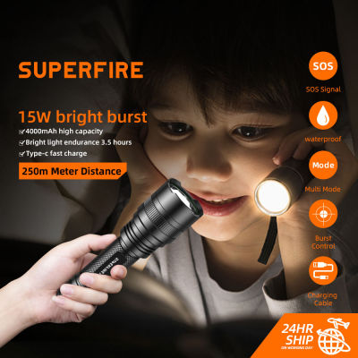 SUPERFIRE C8-H 15W (C8-P 7W) Ultra Bright Flashlight USB Rechargeable Camping Fishing Lantern Waterproof Torch