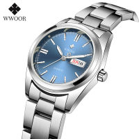 WWOOR 2022 New Top Luxury Brand Women Silver Blue Watch Fashion Stainless Steel Quartz Elegant Waterproof Wristwatch Reloj Mujer