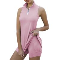 【CW】 Foohoostore Tennis Stretch Quick Dry Golf Sports Trainning Exercise Sets Zipper Slim Tennis Short Skirt Shorts Two piece Suits