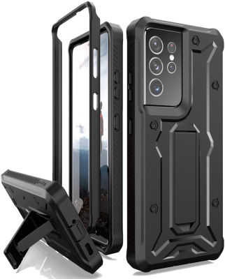 ArmadilloTek Vanguard ใช้งานร่วมกับเคส Samsung Galaxy S21 Ultra, เกรดทหารเต็มรูปแบบทนทานพร้อมขาตั้งในตัว [Screenless Version] - สีดำ