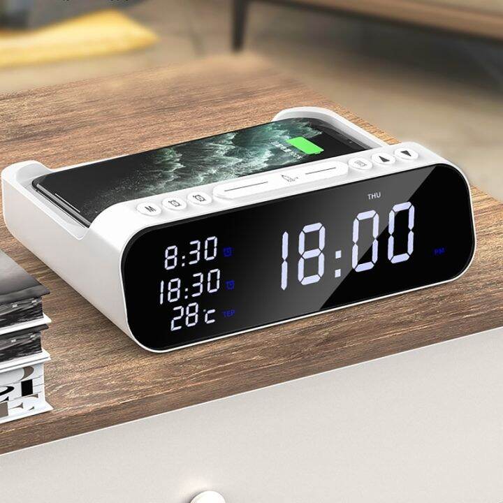 15W Wireless Charger Alarm Clock Bluetooth Speaker LED Smart Digital Clock Table Electronic