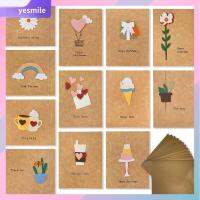 YESMILE 12PCS กระดาษคราฟท์ การ์ดอวยพรทำมือ ที่มีคุณภาพสูง ทนทานต่อการใช้งาน สาวสไตล์ Instagram น่ารักขอบคุณการ์ด ครอบครัวของคุณ ประณีตประณีตประณีต การ์ดของขวัญวันเกิด DIY