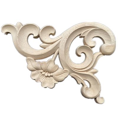 22cm Wood Carved Corner Onlay Applique Unpainted Frame Cupboard Cabinet Decal for Home Furniture Decoration