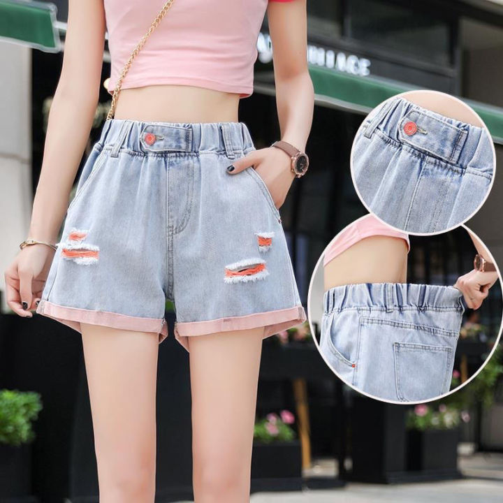 Women High Waist Denim Shorts Destroyed Hot Pants Short Pants