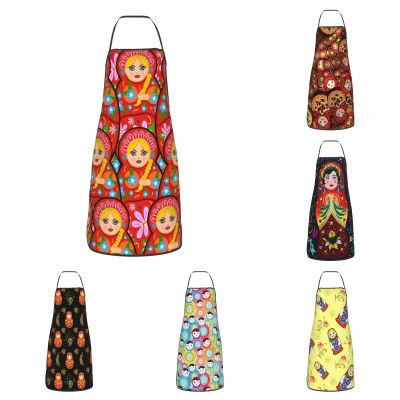 Russian Matryoshka Folk Art Apron Women Men Unisex Bib Babushka Dall Cooking Kitchen Tablier Cuisine Chef Painting