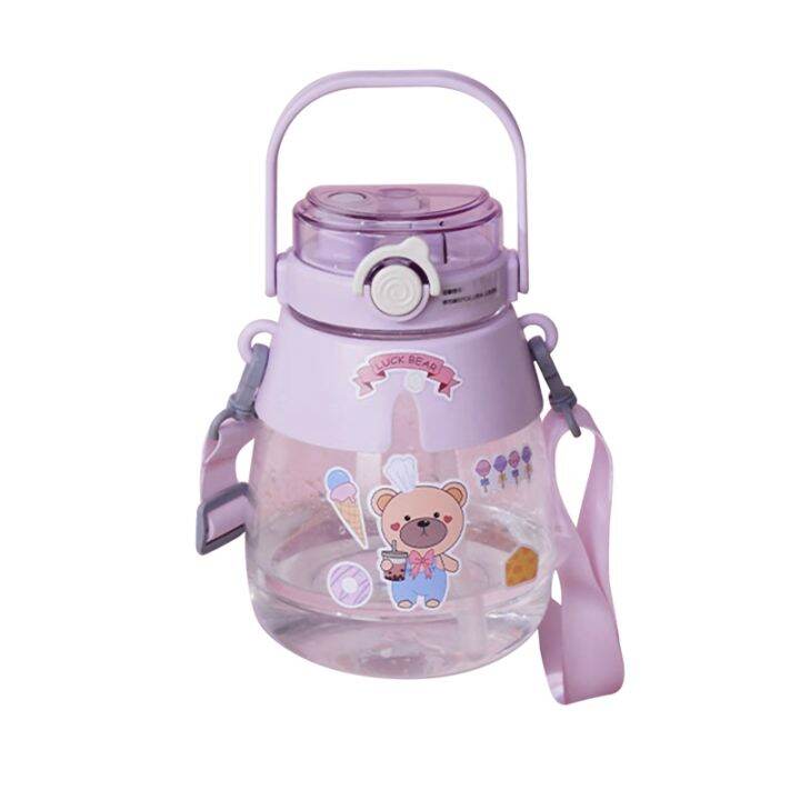 gradient-cute-water-bottle-for-girls-kids-big-belly-cup-with-straw-stickers-1-3l-plastic-outdoor-sports-kettle