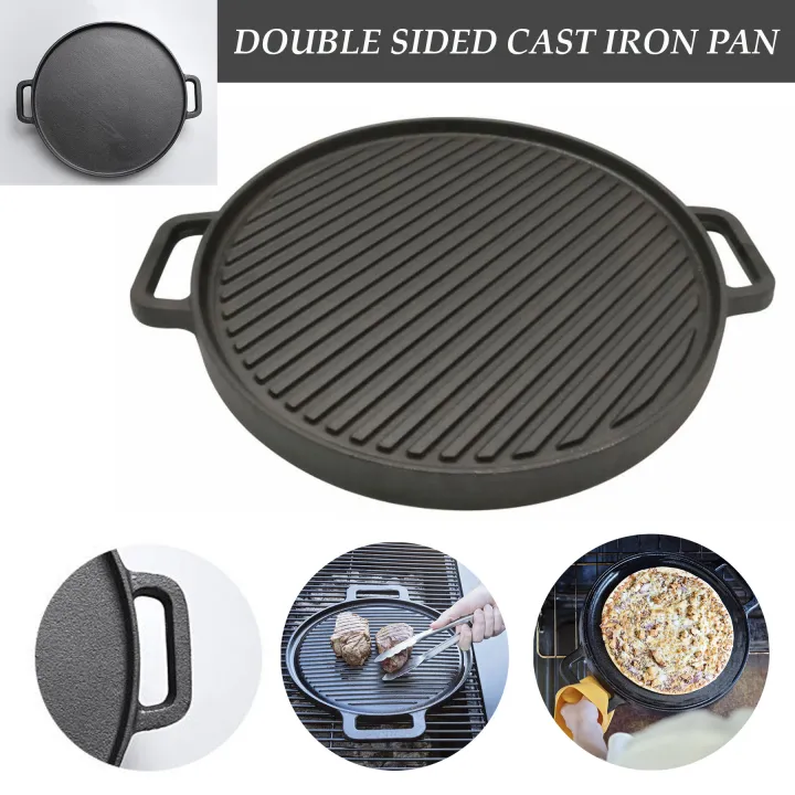 DoubleSided Dual purpose PreSeasoned Cast Iron Griddle and Grill Pan