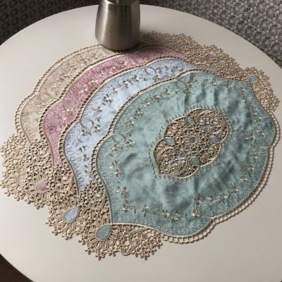 Retro French Style Flannel ins Embroidered Lace Placemat Tea Cup Mat Coaster tablecloth Pastoral Bedside Table Party Decoration