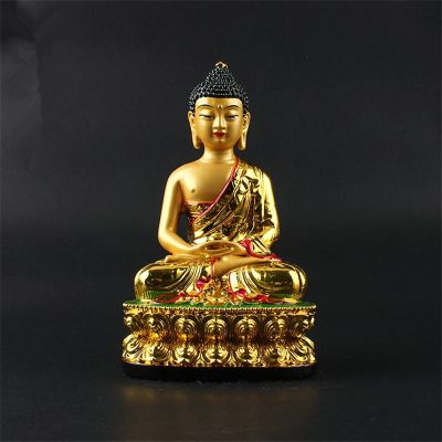 Auspicious Triratna Amitabha Buddha Statue Resin Coloured Drawing 13cm Figure of Buddha Solemn Temple Good luck Decoration