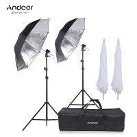 Vieline-Andoer Off Camera Double Speedlight Flash Shoe Mount Swivel Soft Umbrella Kit 2*2M Light Stand + 2*83Cm Translucent White Soft Umbrella + 2*83Cm Black &amp; Silver Umbrella + 2 *Speedlite Flash Shoe Mount B-Type Brackets