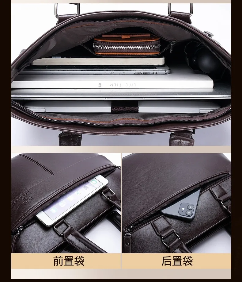 Briefcase Bag for Man PU Leather Vintage Handbags Computer Laptop 14  Shoulder Business Messenger Portfolio Crossbody Bag Male - AliExpress