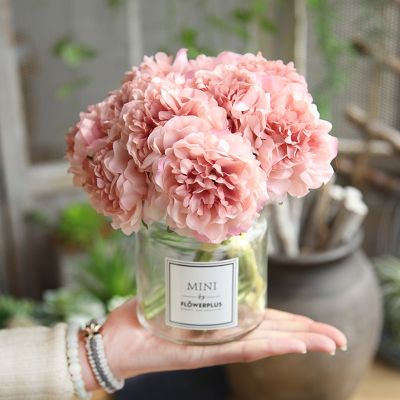 【CC】 pink silk hydrangeas artificial flowers wedding for bride hand blooming peony fake white home decoration