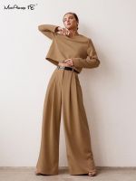 Mnealways18 Classic Wide Pants Floor-Length Pleated Loose Women Trousers Spring Wide Leg Pants Vintage Female Palazzo Pants 2023