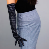 ถุงมือกำมะหยี่40Cm 16 "ยาวยืดชิปเงินสีดำประกายเทคโนโลยี Houndstooth