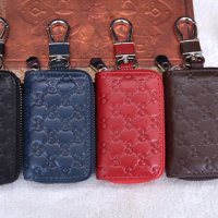 New Fashion First Layer Cowhide Embossed Car Remote Key Case Leather Car Uni Womens Car Key Keychain