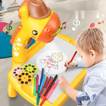 Kids Drawing Projector Painting Table Set, Child Learning Painting Desk  with Smart Projector with Light Music for Help Kids Trace and Draw 