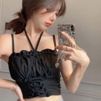 COD DSFERTRETRE Summer Solid Color Halter Slim Sexy Exposed Navel Knitted Camisole Crop Top