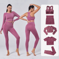 235PCS Women Seamless Yoga Set Gym Clothing Tracksuit Long Sleeve Crop Top Sportswear High Waist Leggings Fitness Sports Suits