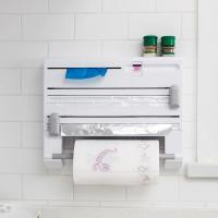 6 In 1 Kitchen Towel Paper Holder Aluminum Film Cutter Wraptastic Dispenser Cutting Foil Cling Wrap Shelf Wall Hang Rack Tool