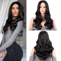 Stamped Glorious Wave Wig Ombre Black Blonde Wig Synthetic Long Wigs for Women Middle Part High Temperature Natural Hair Gift ของขวัญ