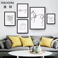 HAOCHU Minimalist Abstract Line Pablo Picasso Canvas Painting Wall Art Oil Poster Modular Wall Pictures for Living Room No Frame