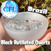 Black Rutilated Quartz กำไลหินแท้ไหมดำ แก้วขนเหล็ก ขนาดเม็ดหิน (9-10.5 มม.) สร้อยข้อมือหินแท้ หินนำโชค หินธรรมชาติ นำเข้าจากBrazil เครื่องราง หินมงคล