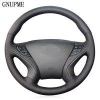 DIY Hand-stitched Black Artificial Leather Car Steering Wheel Cover for Hyundai Sonata 8 2011 2012 2013 2014