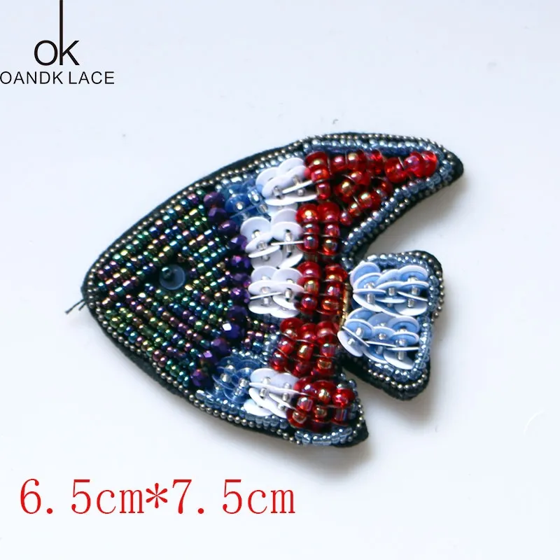 Matchmaker】 Beaded Rhinestone Cloth Patch Stickers Marine Animal Sewing  Emblem Badge Jellyfish DIY Clothes Applique Clothing Sewing Supplies