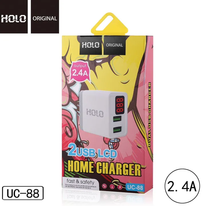 holo-uc-88-adapter-หัวชาร์จ-2usb-กระแสไฟ-2-4a-พร้อมหน้าจอ-led-แท้100