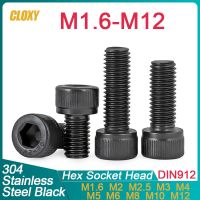 2~50pcs M1.6 M2 M2.5 M3 M4 M5 M6 M8 M10 M12 Black Galvanized 304 Stainless Steel Hexagon Hex Socket Head Cap Bolt Screw DIN912 Nails Screws  Fasteners