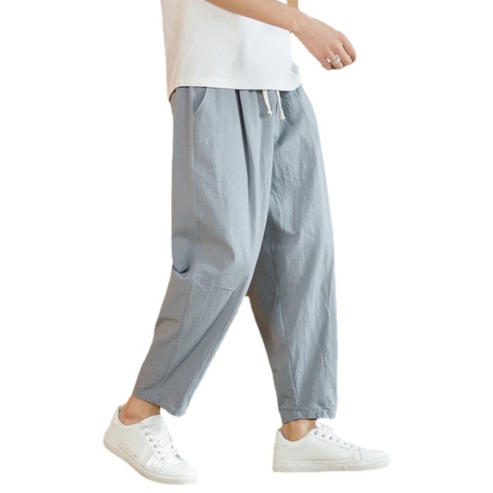 2023กางเกงขาสั้นผู้ชายแฟชั่นกางเกงผ้าลินิน-กางเกงลำลองเนื้อนิ่มบางระบายอากาศได้ดีกางเกงผู้ชายขาสามส่วนสตรีทแวร์