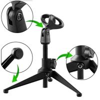 Foldable Desktop Microphone Tripod Stand Holder with Mic Clip for Meetings Live