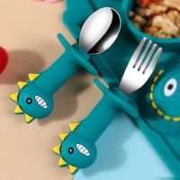 Baby Cutlery Children Stainless Steel Spoons and Forks Food Utensils Silicone Tableware Kids Led Weaning Feeding Set Accessories Bowl Fork Spoon Sets