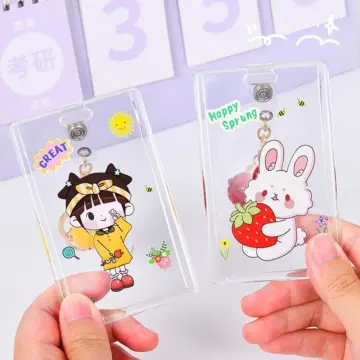 Cartoon Transparent Plastic Card Holder Keyring Sleeve Set Bank