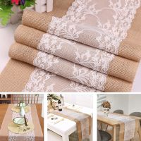 Burlap Lace Table Runner Rustic Linen Tea Table Cover Table Runners for Wedding Christmas Birthday Party Decor Home Table Decora