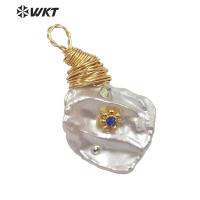 WT-JP167 Amazing tiny charm wire wrapped pearl pendant gold handmake irregular pearl pendant in natural