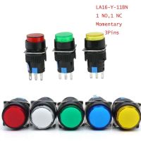 ‘；。、】= 5Pcs Momentary No Lock 16Mm NO NC Round Pushbutton Switch DC12V/DC24V/AC220V Red/Green/Blue/White/Yellow LA16-Y-11BN 3Pins